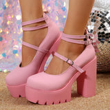 New High-Heeled One-Character Buckle With Mary Jane Single Shoes Women's Large Size Shallow Leather