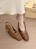 Temperament Square Head Braided Back Empty Sandals Women 2025 New Design With Skirt Crystal Heel Single