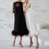 Zingj New Spring 2024 Round Collar Sleeveless Hem Stitching Feather