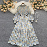 Autumn Vintage Chic Gentle Wind Broken Flower Dress Women's Standing Collar Long Dress Yang Age Reduction French First Love