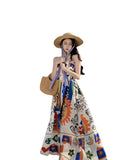 Zingj Print One Word Shoulder Sleeveless Beach Dress Beach Holiday Show Thin Strapless Sling Dress Female