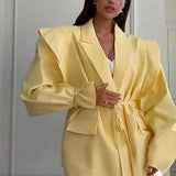 Jacket Female High Sense 2025 Spring And Autumn Women's Temperament Commuting Waist Tie Cushion Shoulder Suit