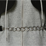 New Splicing Colliding Color Fake Two-Piece Chain Can Be Waist Hooded Jacket Dress