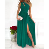 Women's Dress 2025 Slanted Shoulder Dress Temperament Sleeveless Sexy High-Waist Opening