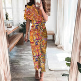 Women's Spring New Short-Sleeved Temperament Commute High-Waist Print Long