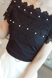 Casual Sexy Women Tops And Blouses Short Sleeve Hollow Out Fashion Elegant Blouses Women Ladies Lace Patchwork Blouse