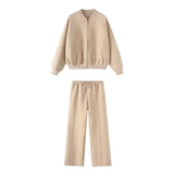Bomber Jacket-Style Tunic 3399802 Loose High-Waisted Velvet Trousers