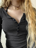 Fairycore Y2K Tops Tee Aesthetic Button Up Retro Grunge Clothing Solid Casual 90s Slim Womenswear