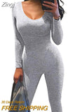 Women Yoga Jumpsuits Workout Ribbed Square Neck Long Sleeve Bodycon Rompers Sport Jumpsuits Skinny