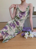 Women Summer Sexy Slip Dress Elegant Medium Print Long Dresses Womens Sleeveless Off Shoulder Dress
