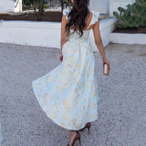 Zingj New Fashion Floral Print French Retro Waist Sling Dress-Outfit