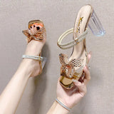 Two Wearing High-Heeled Sandals Women 2025 Summer New Water Drill Bows Coarse And Crystal And Outer Wear Cold