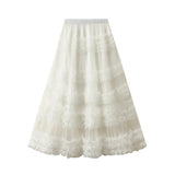 Heavy Industry Lace Cake Skirt Long Skirt Sweet Wind High Waist Wood Ear Net Yarn Skirt