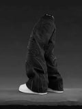 Loose Wide-Leg Retro American High-Set Retro Black Patchwork Hole Jeans