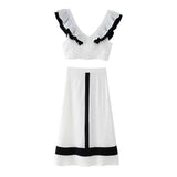 Summer New Fashion Casual Crash V-Necked Lotus Side Dress Half-Dress Suit