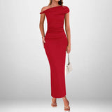 Summer Women's Temperament Elegant Fashion Sexy Solid Color Oblique Shoulder High-Waisted