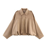 Women's 2025 Fashion Pilot Jacket Bat Sleeve Zipper Casual