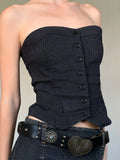 Vacation Shoulder Single Row Irregularly Hem Brat Waist Striped Suit
