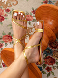 Women's Slippers Inside And Outside Wear Simple Home Pedal Fashion Comfortable Gold Tie Buckle Square Head Flat Bottom Slippers