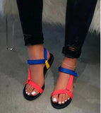Summer Weaving Ribbon Magic Flat-Soled Sandals Women Buckle Large Size Leopard Color Beach Cool