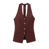 Fragrant Cotton Lint Neck Vest Set Of Women's Summer With Light Luxury High-End Trousers Two