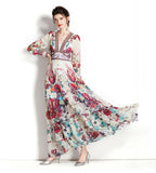 And Autumn French Court Style Temperament Thin French Chiffon Mesh Dress Female Big A-Word Print Long
