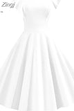 White Petal Sleeves Cocktail Party Vintage Dress 50s 60s Elegant Robe Femme Casual Solid Slim Office Dress
