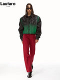 Spring Autumn Short Cool Oversized Gradient Pu Leather Jacket Women Pockets Luxury Designer Clothes Runway Fashion