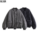 Women's Autumn And Winter Fashion Loose Pilot Shoulder Wide Water Wash Cotton Coat