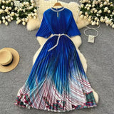 Women's Niche Elegant Dress New Hollow Nail Ball Neck-To-Celing Waist-Print Folding Long