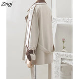 Women Panelled Design Simple Retro Elegant Outwear Spliced Korean Style Loose Autumn Popular Ins All-match Casual