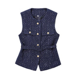 New With Belt Beads Texture Vest