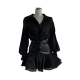Popular Street Pats Light Luxury Niche Fake Two Splicing Folded Waist Sealing Lotus Leaf Side Shirt
