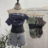 Shooting Can Wear Two-Wear Art Dizzy Net Yarn Spliced A Word Shoulder T-Shirt To Repair The Chest Short Babes Top