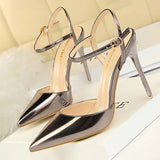 Shoes Fashion High Heels Shoes Patent Leather Woman Pumps Sexy Women Heels Blue Sliver Stiletto Heels Women Sandals