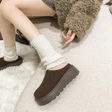 Women 2025 Autumn And Winter New Baotou Thick Bottom Height Half Slippers Women Round Head Loose Cake Bottom Plus Velvet Boun