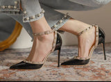 Sandals Women's Korean Version Of The New Baotou Fine Heel Head Fairy Rivet Studs Hollow Buckle