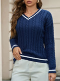And Winter Knitted Temperament V-Neck Sweater Fashion Loose Jasmine Cloth