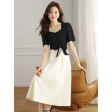Collar Splicing Dress Women 2025 Summer Dress New Fashion Temperament Thin Design Small Bubble Sleeve Long