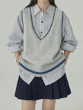 Girls Design A Sense Of Small Gentle And Comfortable Cold Literature Retro Wool-Blend Knitted Vest