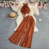 Zingj Suit Female Ins Pure Desire High Sense Hanging Neck Exposed Back Strap Waist Jacket High Waist Hanging Feeling Wide Leg