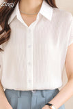 Shirts and Blouses Stripe Fashion Woman Blouse 2023 Elegant Women Tops Flying Sleeve Casual Shirts OL Chiffon White