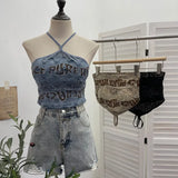 Shooting Spice Girls Letter Printing To Make Old Hole Hanging Neck Sling Vest Short With Chest Cushion Top