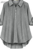 Autumn New Blouse Women Shirt Sleeve Solid Turn-down Collar Shirts Casual Office Lady Loose Shirts Tops Grey Blusas