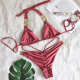 Zingj New Bikini Sexy Crystal Diamond Swimsuit Bandage Split Vintage Swimsuit