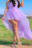 Mesh Sheer Elegant Women Formal Ball Gown Dress 2023 Strapless Off Shoulder High Waist Asymmetrical Hem Tulle