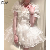 Sumemr Japanese Kawaii Lolita Dress Women Elegant Princess Casual Vintage Fairy Dress Female White Korean Party Mini