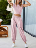 Summer New Solid Fashion Suit Short-Sleeved Top Casual Sports Two Sets Of