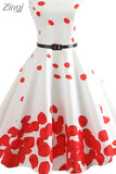 Print Summer Dress Women Sleeveless Tunic Elegant Vintage Dress Belt Party Dresses Casual Sundress