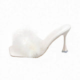 Women 2025 Summer New Fairy Hair Heel Sandals Square Head Wearing